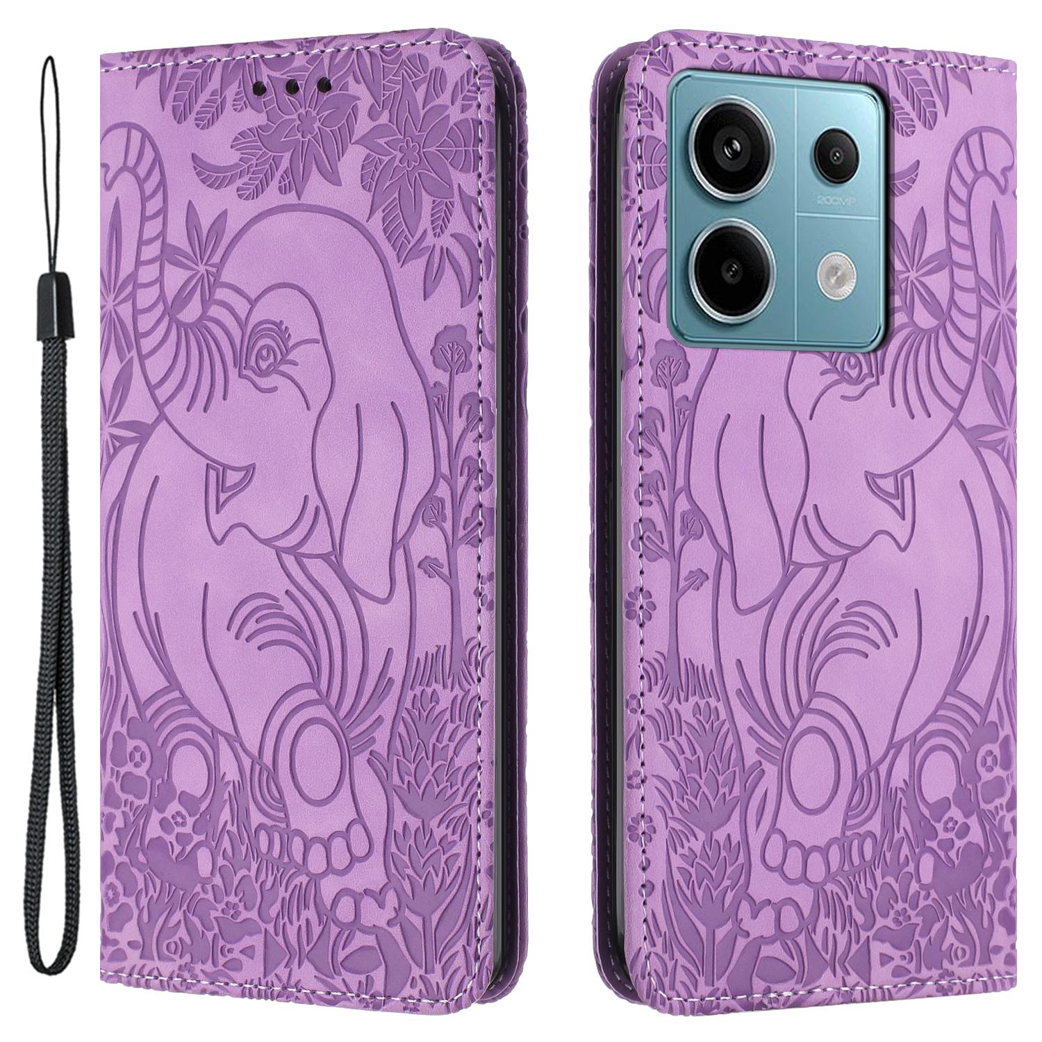 

For Xiaomi Redmi Note 13 Pro 5G/Poco X6 5G Case Elephant Pattern Leather Phone Cover Purple