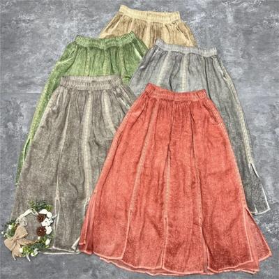 Gonne vintage da donna Primavera Estate Nuove gonne di lino in vita elastica allentata in pizzo patchwork casual