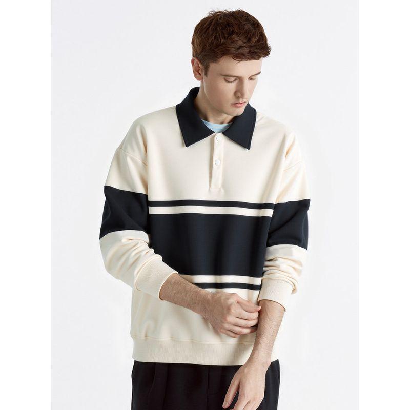 Origami Crane Men's Clothing Japanese Retro Color-Block Striped Sweatshirt with Fleece for Men, New Loose Casual Top for Autumn and Winter 7356