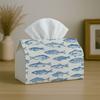 1pc Party Tissue Box, Minimalist Coastal Design, Versatile Tissue Holder, Fish Blue Pattern & Clean, Outdoor Party Supplies, Daily Desktop Tissue Stor