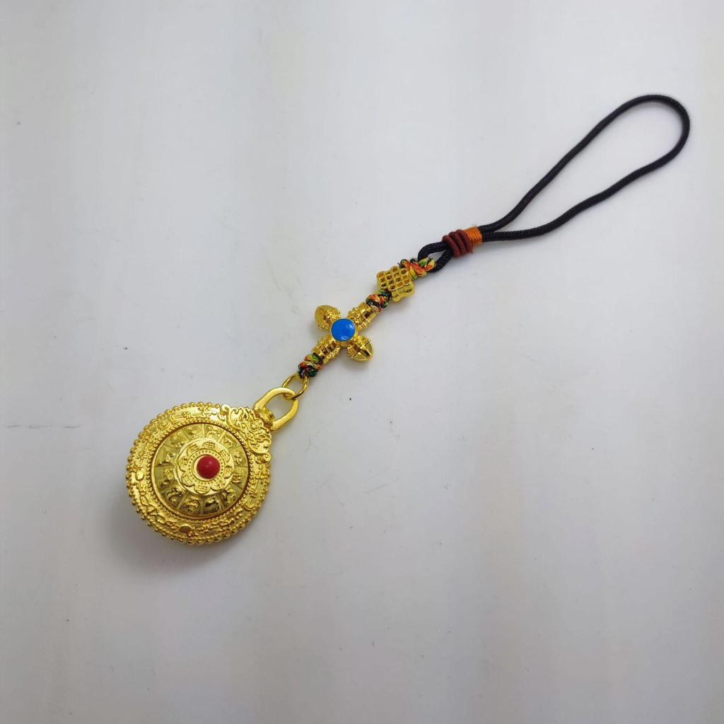 Tibetan Silver Rotating Nine Palaces Eight Trigrams Pendant with Zodiac Keychain Necklace