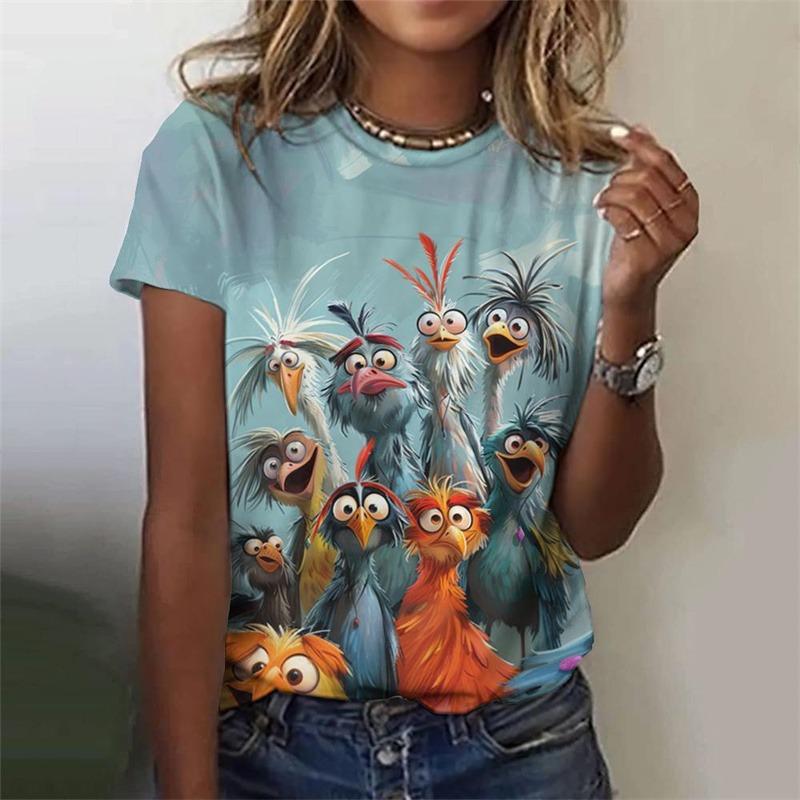 Cute Chicken Pattern T-Shirt For Women Funny Animals 3D Printed T Shirts Summer Fashion Street Tees O-Neck Tops Short Sleeves