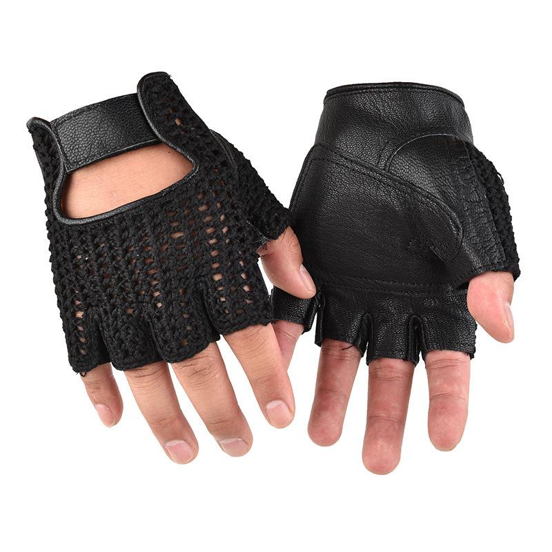 

Cowhide Knitted Sports Gloves Men s Half Finger Fitness Motorcycle Driving Outdoor Cycling XXL чёрный