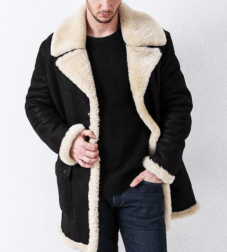 

Men s European Style Faux Leather Shearling Coat - Autumn/Winter 2026 5XL чорний