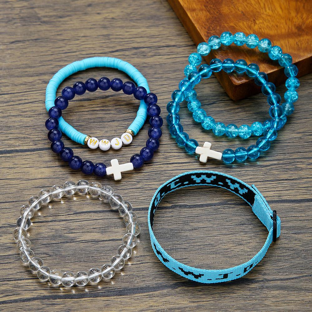 Charm 6pcs suit Bracelet Christian Cross Bracelets WWJD Faith Religious Easter For Women Men Jesus Bracelets