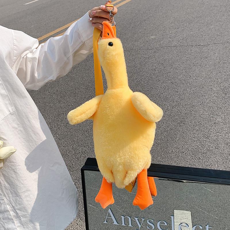 Borsa a Spalla a Forma di Anatra Cartone Animato Peluche con Chiusura a Zip per Uso Quotidiano Casual