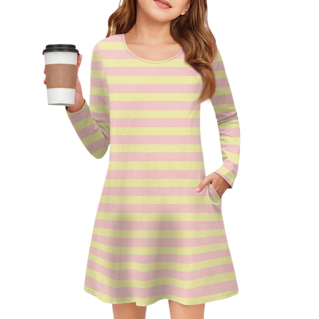 Girls' Long Sleeve Dress - Color Pocket Dress