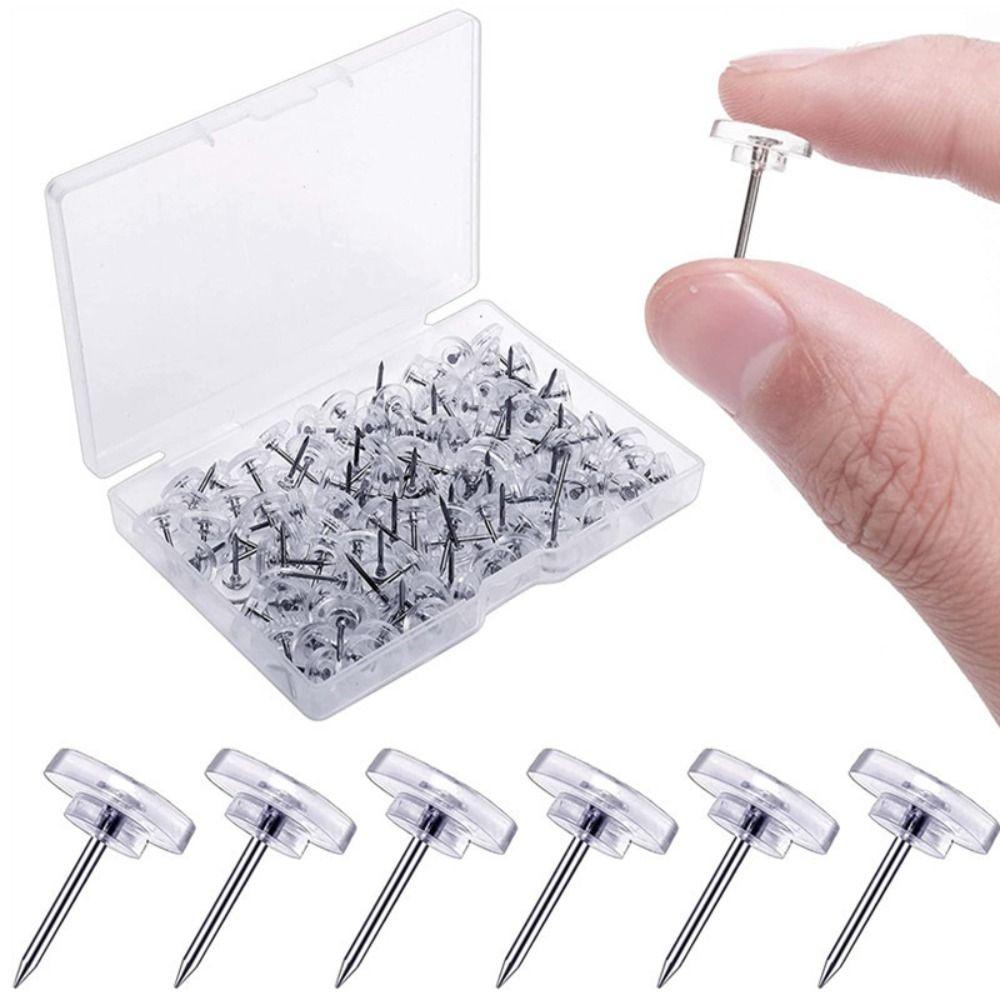 100Pcs Creative Round Head Nail DIY Board Thumbtack Transparent Push Pins  Office School Suppl