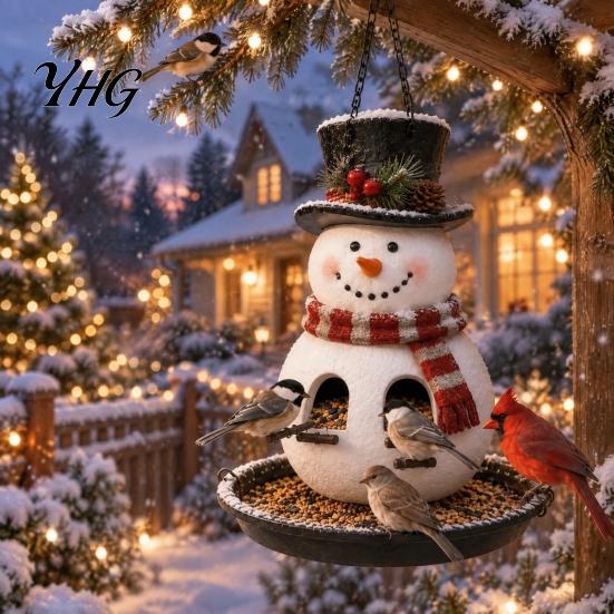 Christmas Yard Ornament for Wild Birds Snowman Hanging Bird Feeder, Resin Decorative Weatherproof Feeder Garden Patio Balcony, Gift Lovers Cute