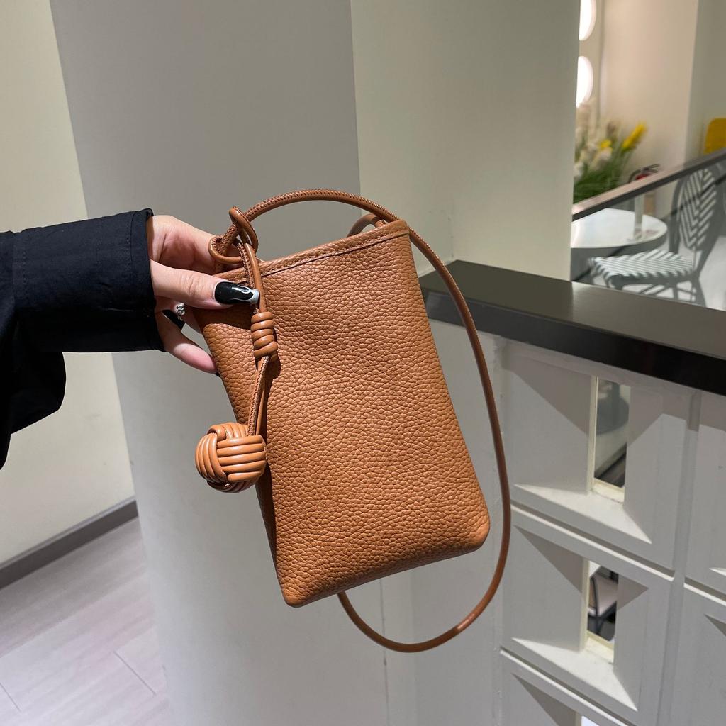 2025 Small Genuine Leather Women Crossbody Bags With Woven Ball Soft First Layer of Cowhide Mini Shoulder Bag Phone Purse Handbag
