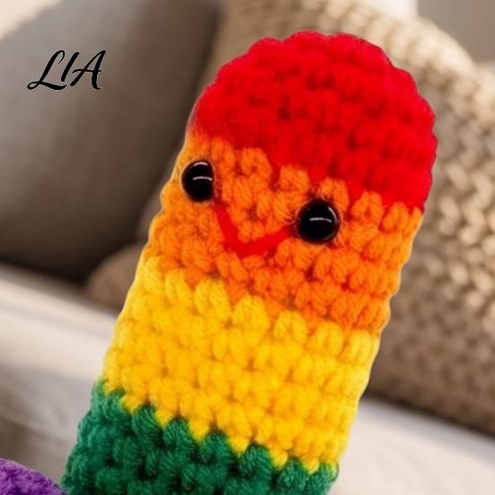 Cute Yarn Decoration Handmade Crochet Ornament, Funny Positive Desk Buddy, Exquisite Craft Figurine, Emotional Support Keepsake Gift for