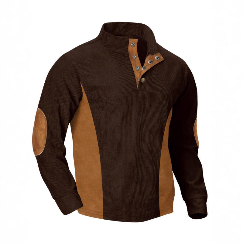 

Men s Stand Collar Half-Zip Pullover, Casual Long Sleeve Sweatshirt with Elbow Patches Vintage Color Block Tops 2XL кавовий