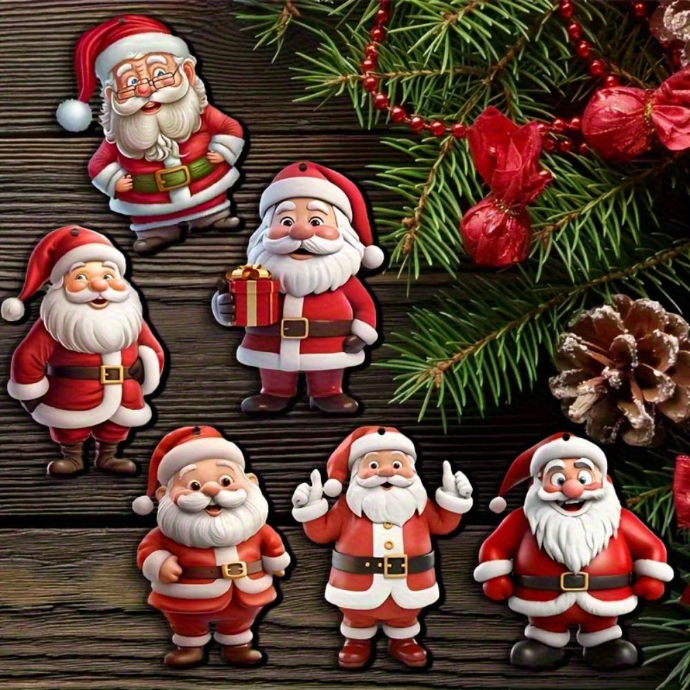 Decorative pendant, cute Santa Claus, 2D flat wood, 24PCS, suitable for Christmas, Halloween, doors and windows, patio pendants