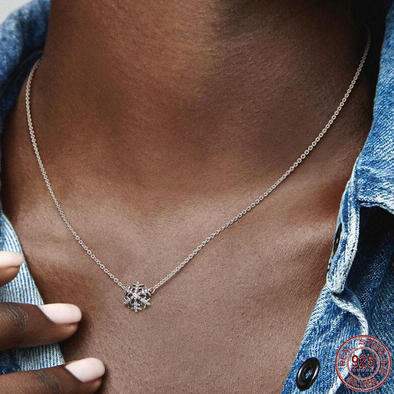 Selling 925 Sterling Silver Shiny Snowflake Collarbone Chain Set Exquisite Charm Women 'S Jewelry Diy Gift For Girlfriend
