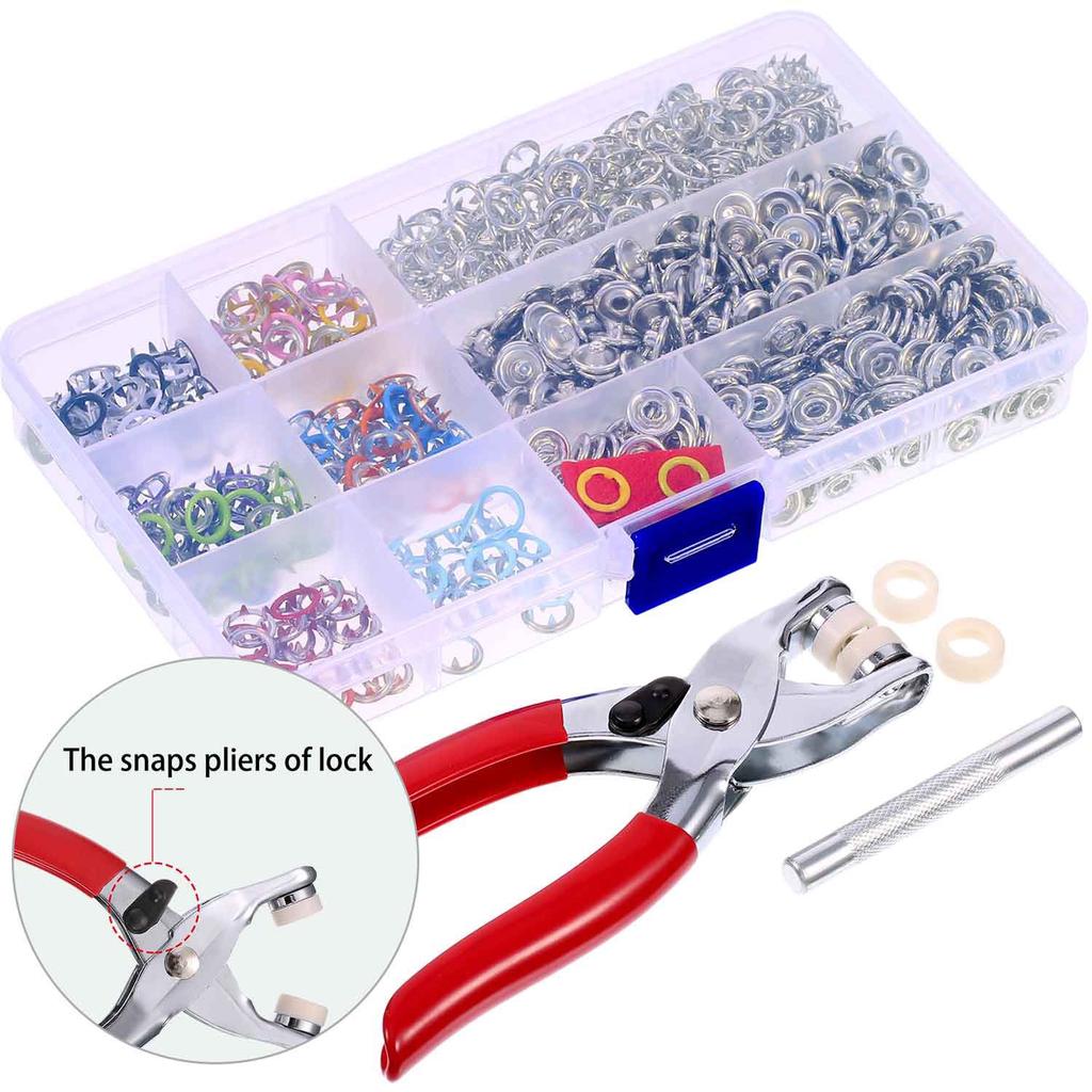 kit de ojales de metal de 9,5 mm ropa fina costura 200 juegos de broches de presi/ón para herramientas botones de presi/ón con alicates para manualidades