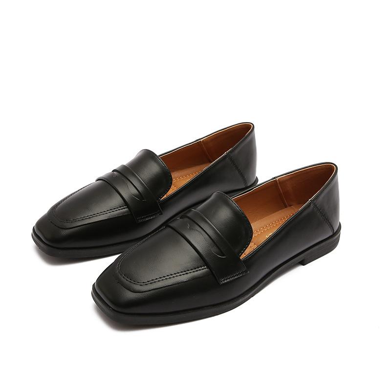 Fashion British High Quality leather flats shoes woman slip on loafers 34-43 big size square toe oxford shoes woman comfy working flats