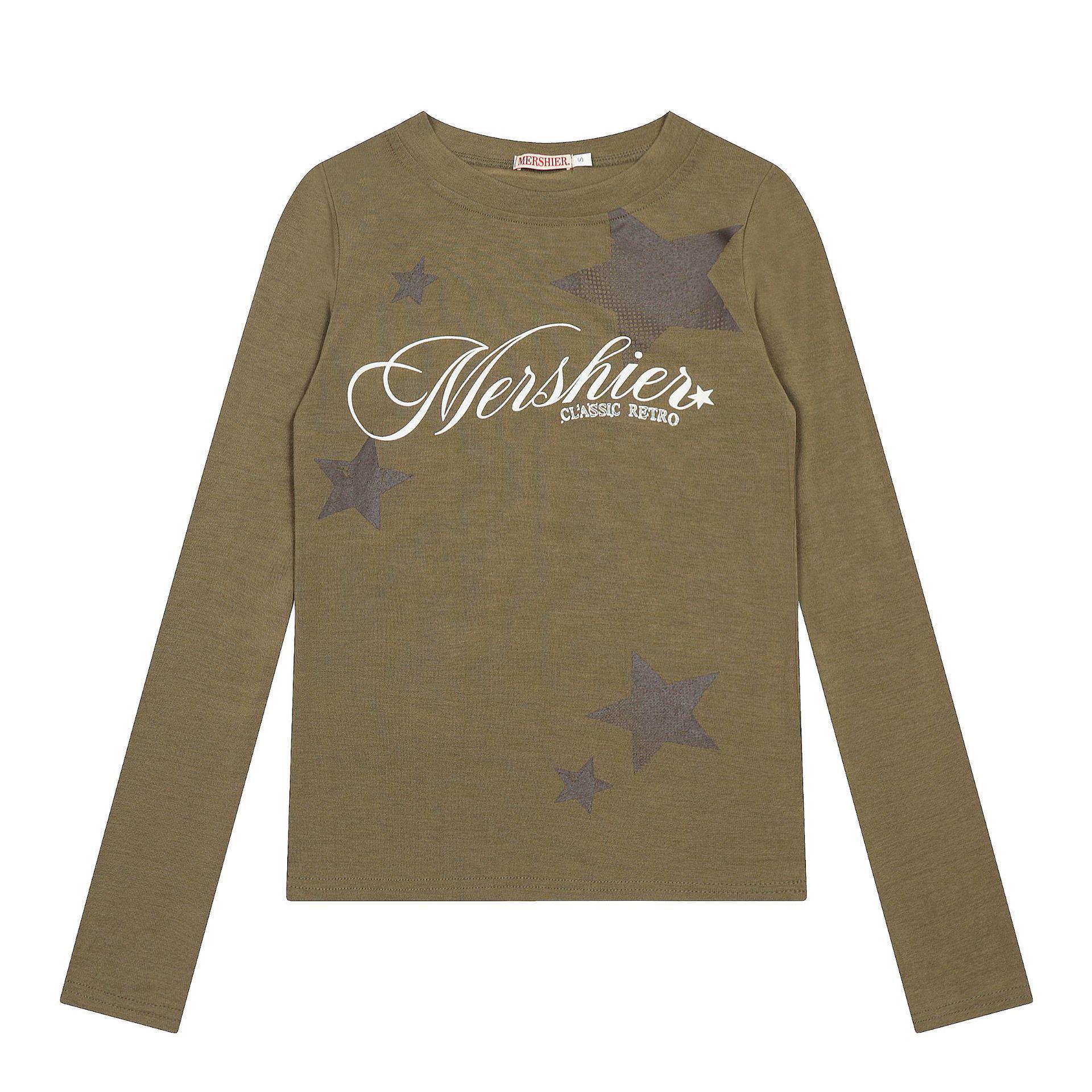 American Retro 2025 Women s Striped Star Print Slim Fit Long Sleeve T-shirt Large хаки