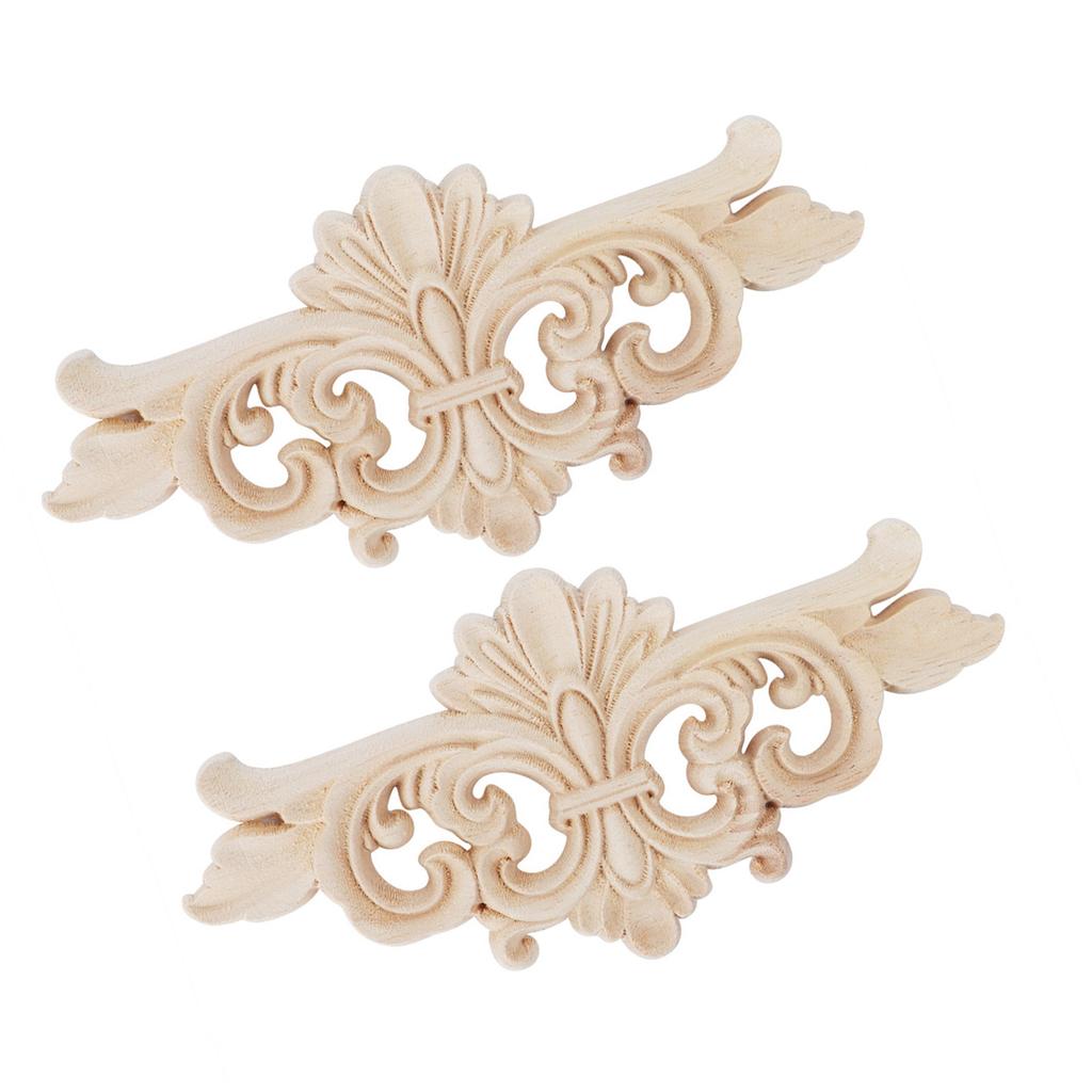 2Pcs Flower Carved Long Onlay Applique Carving Decal Furniture Decoration (#1: 16*7.5cm)