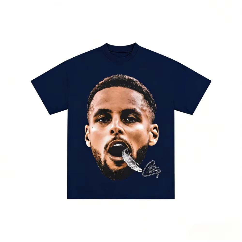 Stylish Black Cotton T-Shirt Featuring Stephen Curry’s Iconic Face Portrait and His Signature Graphic Print Women And Men T-shirts