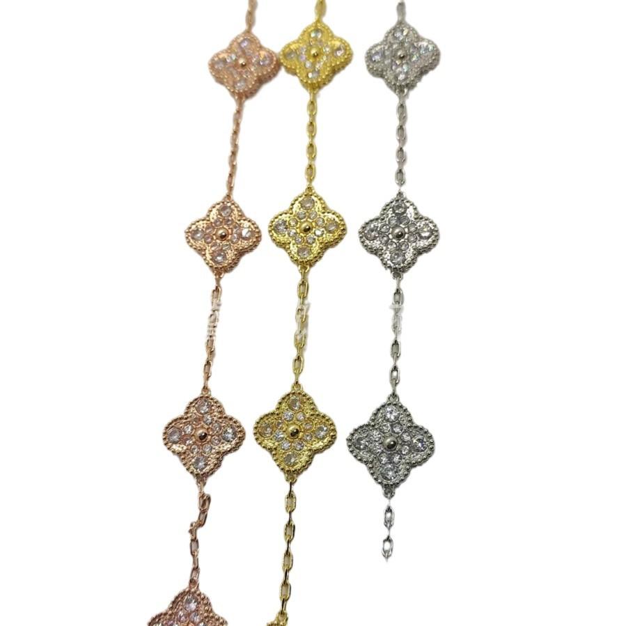 Firkløver Femblomst Armbånd Dame Rosegull Hvit Fritillaria Karp Kalsedon Svart Agat