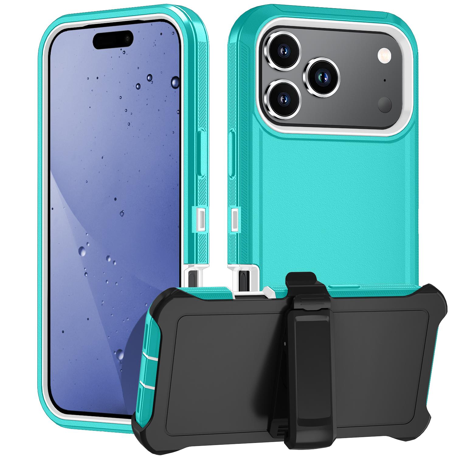 

For iPhone 17 Pro Max Rugged Case PC + TPU Cell Phone Cover with Back Clip Kickstand I