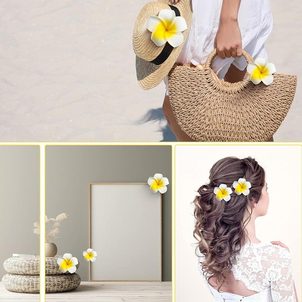 6 Pcs Foam Plumeria Flower Clips, Hawaiian Flower Hair Clips for Women Girls Party Beach Wedding, Hair Styling Accessories