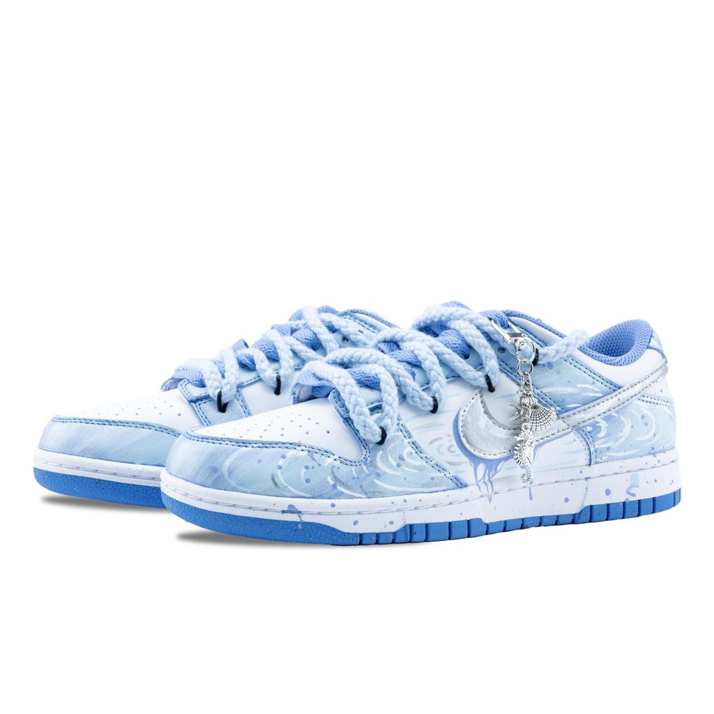 Nike Dunk Dreamy Ocean's Heart Slip Resistant Abrasion Resistant Low top Skateboard Shoes Unisex White Blue Silver DD1873-402(Team626-)
