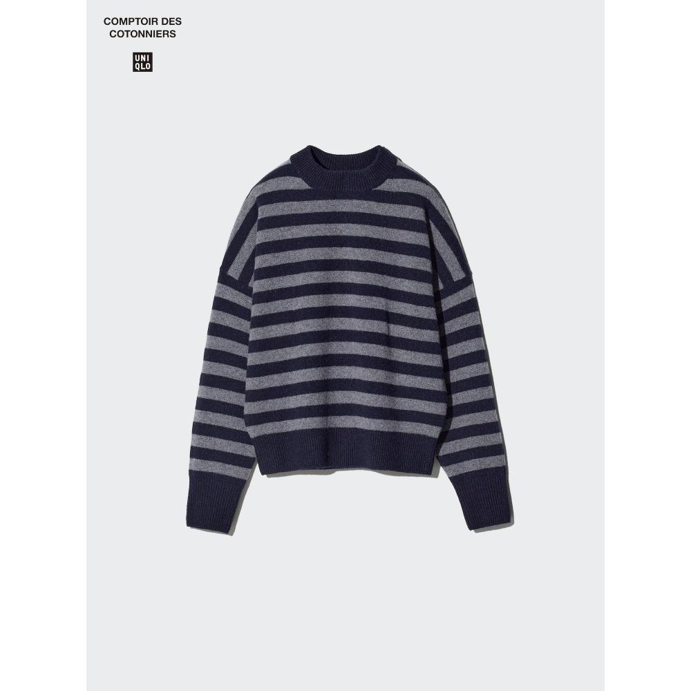 Uniqlo Lambswool Mock Neck Sweater  Stripe 