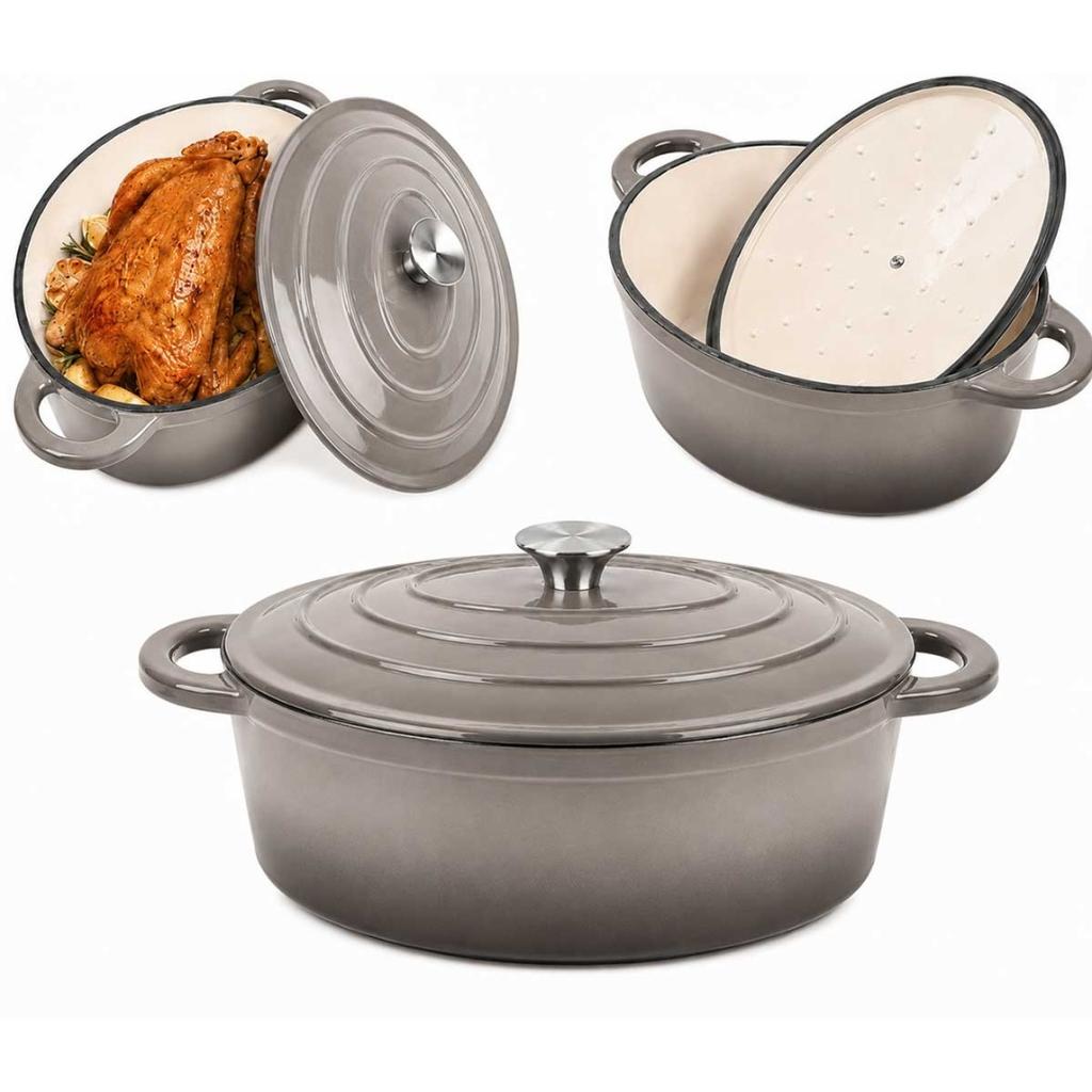 ENAMELED CAST IRON ROASTER 33cm 6.4L GREY 7723