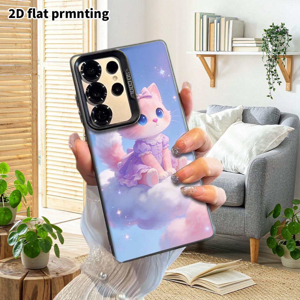 Phone Case: 2D Flat Samsung Galaxy A34 A35 M05 M06 S20 S22 S21 FE Plus 5G Protective Case, Couple Style, Cloud Pink Cat, Christmas and Halloween Gift