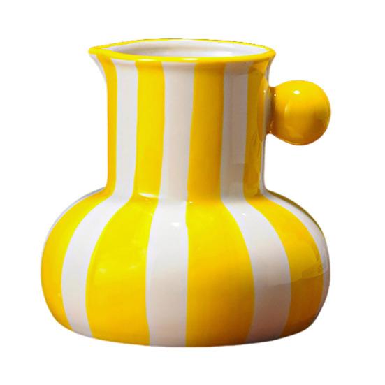 Painted Ceramic Vase Desktop Stripe Art Vase Decorative Flower Vase for Flower Arrangement Living Room Bedroom Decor