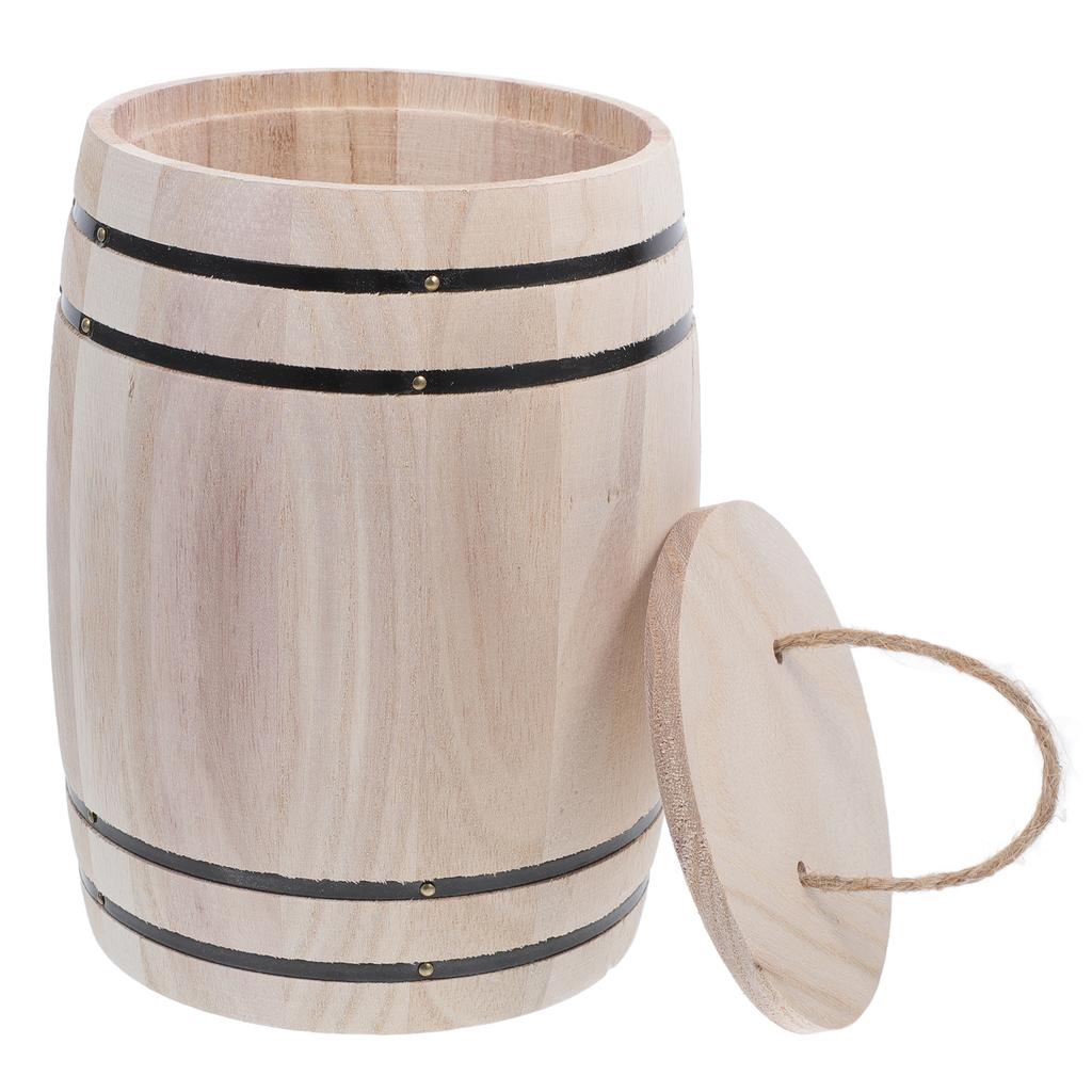 Natural Wood Pen Container Desk Ganizer Storage Cask For Beans Tea Office Supplies Figurine Decorative Bucket With Lid
