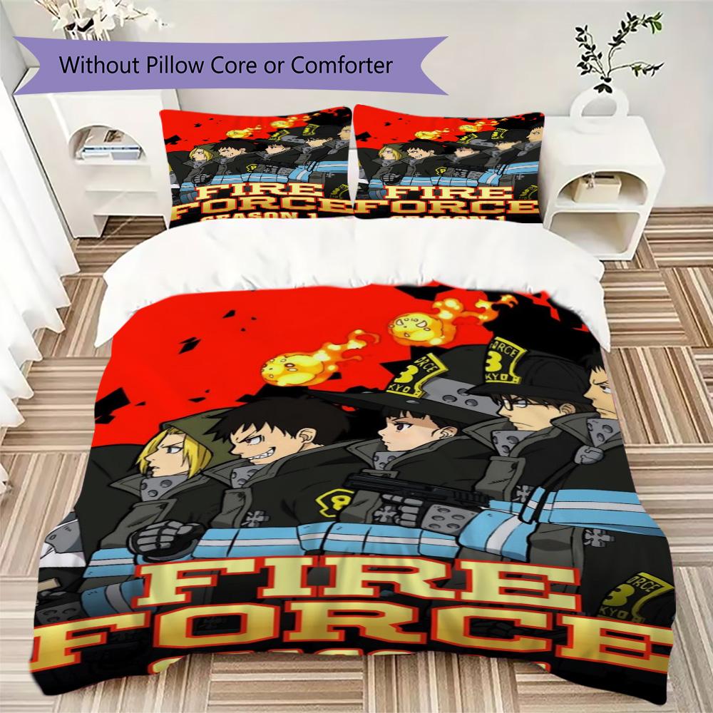 Fire Force Pattern Bedding,Quilt Set Quilt Cover Pillowcase Home Birthday Gift (1*duvet Cover+2*pillowcase,without core)SSJT0917529