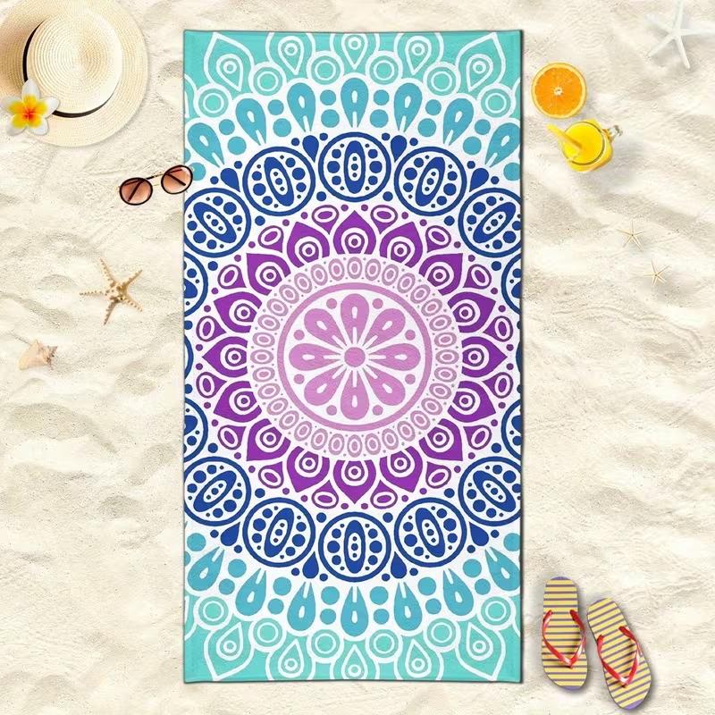 Bohemian Flowers Beach Towel Ethnic Style Floral Print Quick Dry Sandproof Absorbent Towel for Summer Beach Travel Vacation