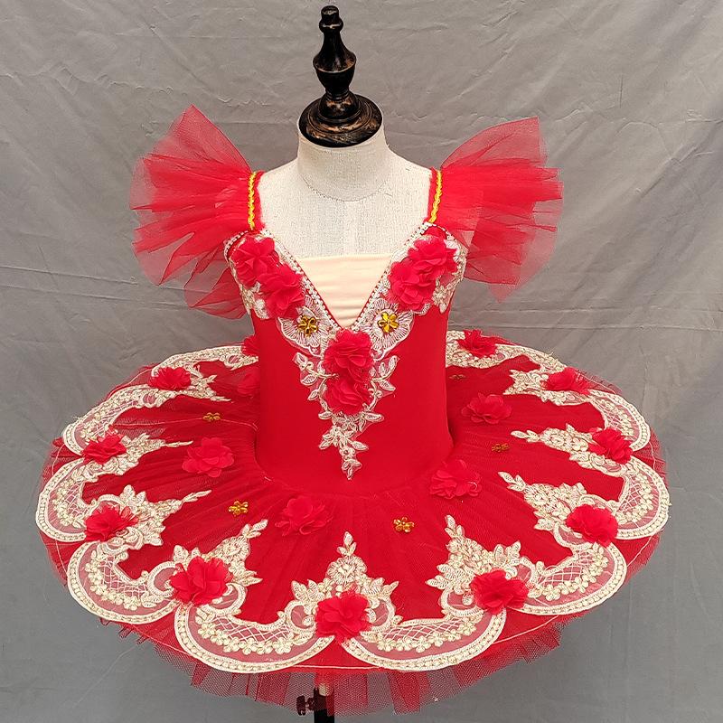 Cute Children s Ballet Performance Costume Girls Dance Tutu Puffy Skirt Practice Wear Tulle Dancewear 110 красный