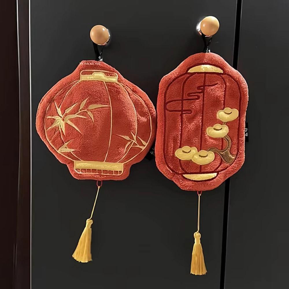 Creative Lantern-style Hand Towel Absorbent Thickened Red Lantern Washing Towels Dual-purpose Chinese Embroidery