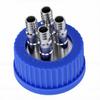 GL45 Safety Bottle Cap with 4 Port 304 Stainless Steel Interface Laboratory Liquid Mobile Phase Filling Cap Diameter 8