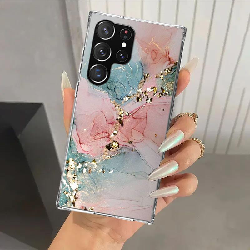 

Модный Золотой Розовый Геометрический Мраморный Чехол для Телефона для Samsung Galaxy S26 S24 S23 Ultra S25 Edge S22 S21 Plus S20 FE + Мягкая Печать Она Samsung S25 Edge