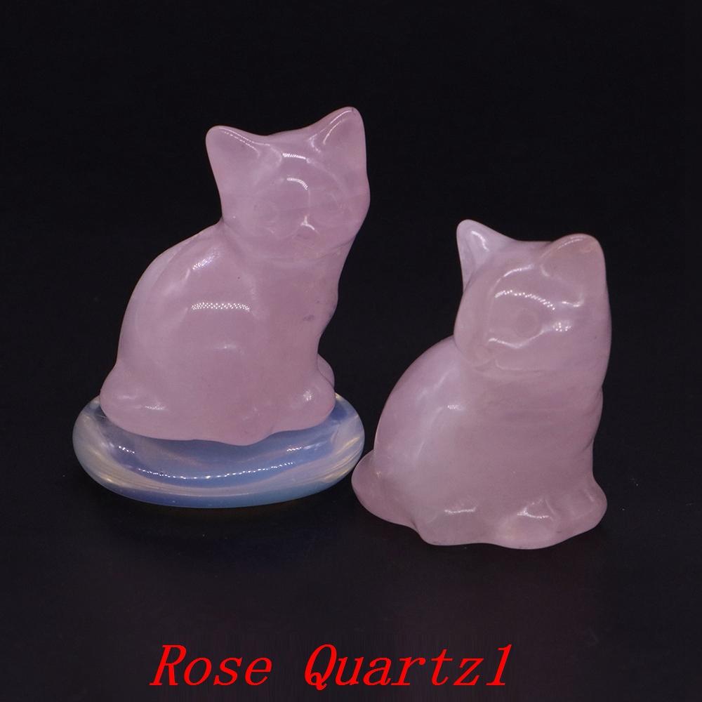 Amethyst Rose Quartz Cute Cat Statue Natural Stone Carved Healing Crystal Animal Figurine Reiki Gemstone Craft Home Decor Gift