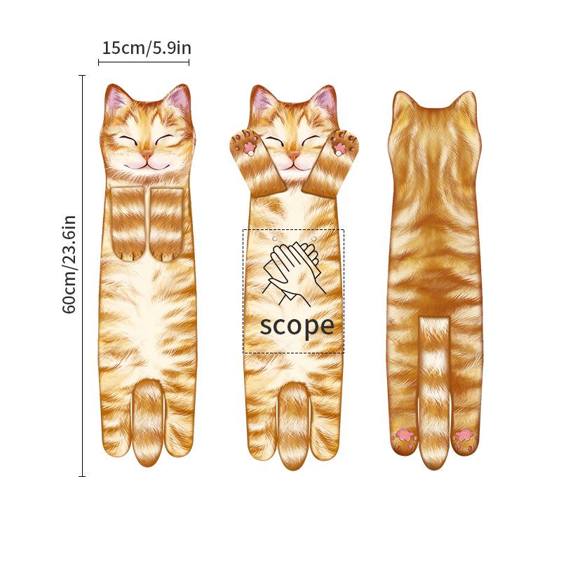 Ultra-Absorbent Cartoon Cat Hand Towel: Double-Layer Microfiber Hanging Cloth