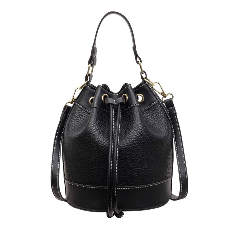 2026 New Arrival Two Tone Bucket Bag for Women Drawstring Closure Top Handle Crossbody Bag with Detachable Strap Trendy Fashion