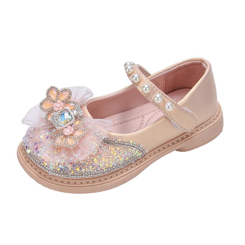 Girls Leather Shoes Children's Princess Crystal Shoes 2025 Spring and Autumn New Casual Single Shoes Rhinestone Soft Sole Girls Performance Shoes