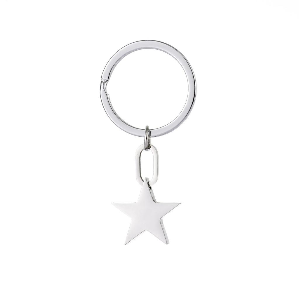 Porte-clés en acier inoxydable étoile à cinq branches Design 3D lisse Pendentif de sac tendance Porte-clés pratique ne se décolore pas
