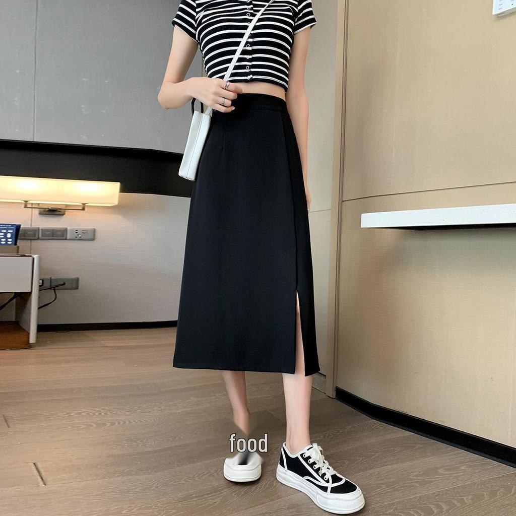 2024 Black A-Line Midi Skirt: High Waist, Slimming, Petite, Versatile for Women - Perfect for Spring/Summer