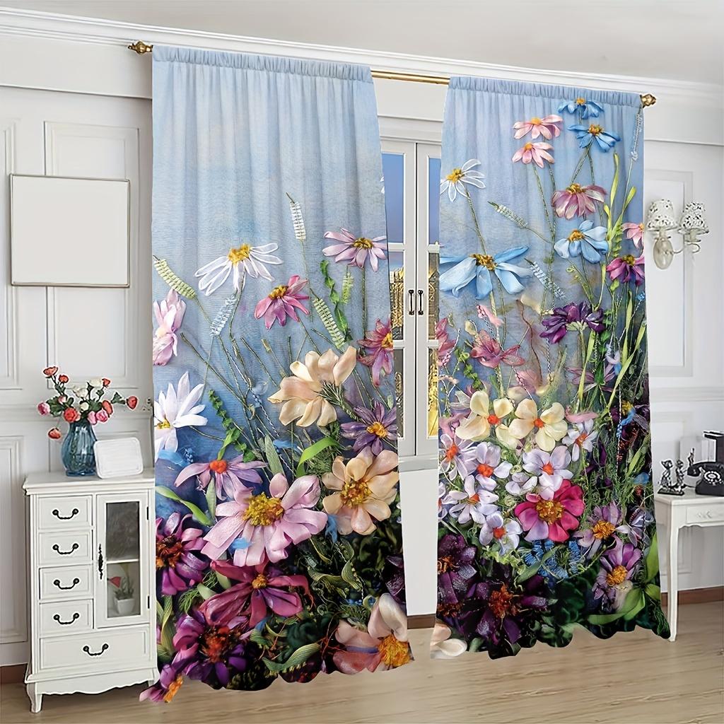 2ks Celoroční Univerzální Barevné Květinové Romantické Květinové Digitálně Tištěné Závěsy Tunýlek na Tyč Závěs Dekorace do Obývacího Pokoje