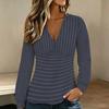 Women Plus Size V Neck Long Sleeve Blouse Vertical Stripe Print Puff Sleeve Casual Office Daily Top