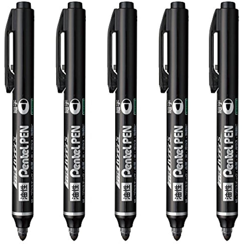 Pentel Oil-based Pen, Knock Type, Handy S, PentelPen, XNXS15-AP, Fine, Black, 5