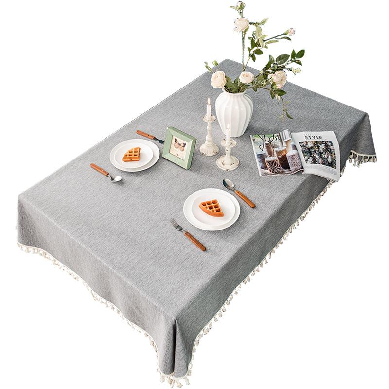 Simple Tassel Tablecloth Pastoral Cotton Linen Dining Tablecloth Water and Oil Proof Solid Color Desk Cover Towel Tea Cloth Tables Case