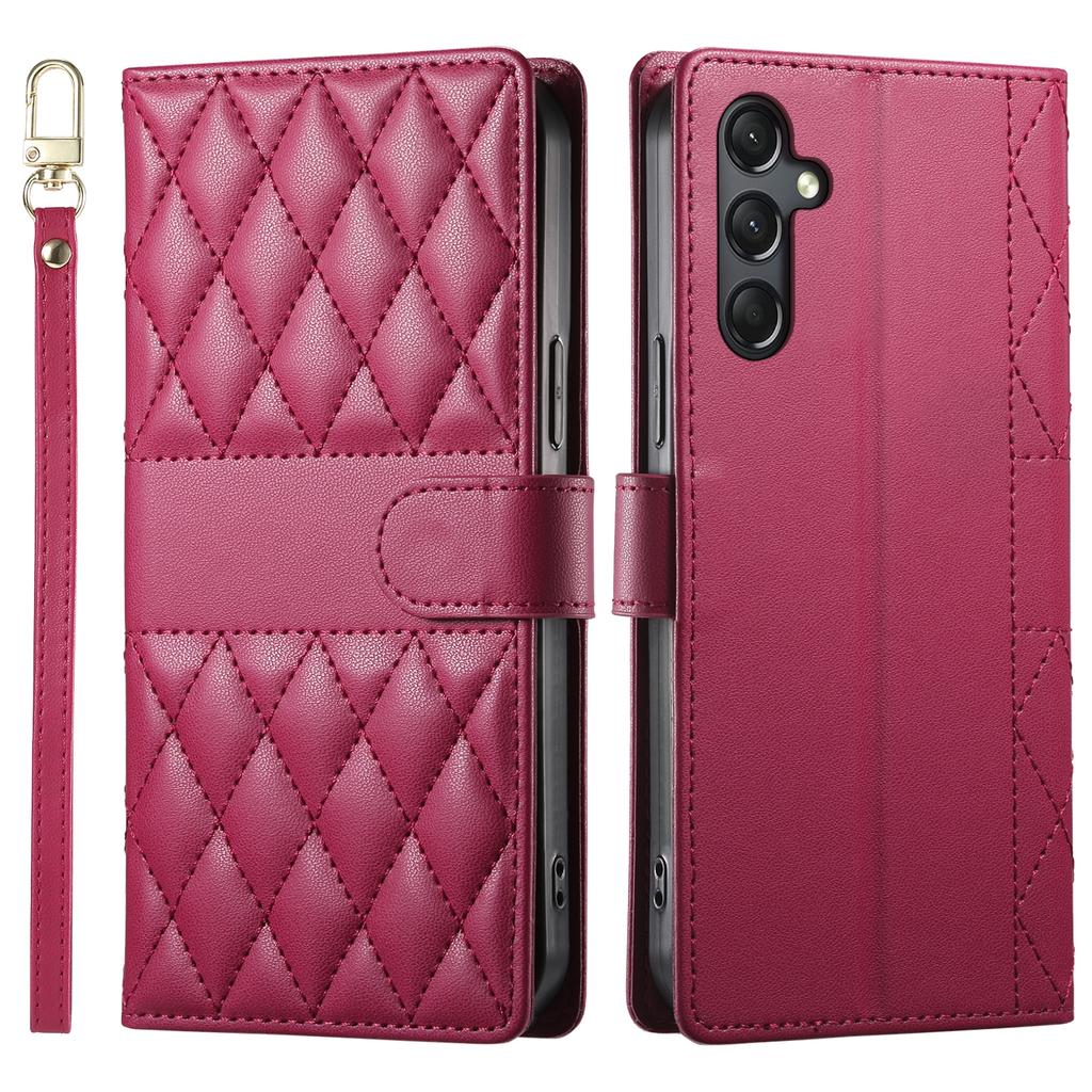 Pro Samsung Galaxy A24 4G (162,1 x 77,6 x 8,3 mm) Pouzdro Prošívané kosočtvercovým vzorem Peněženka Stojánek Kožený kryt na telefon s dlouhým/krátkým popruhem