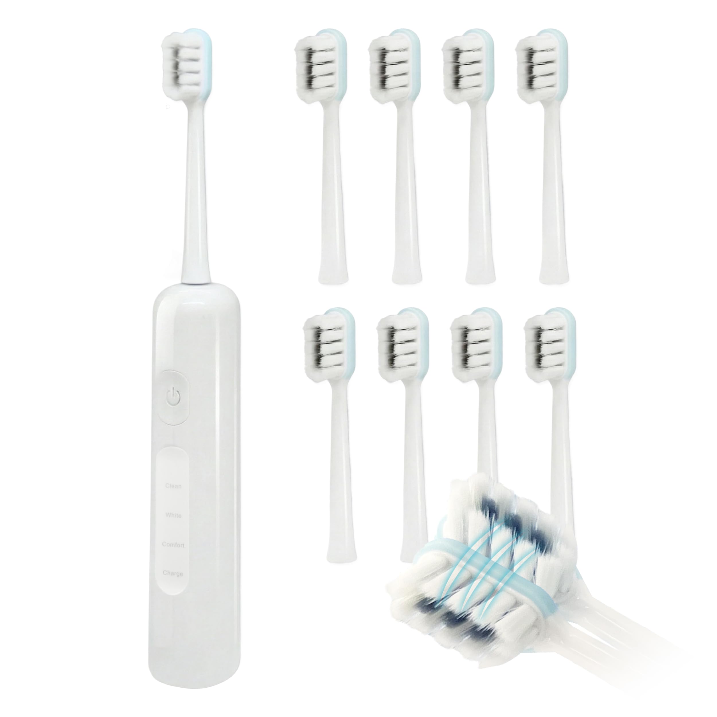 

Swing Electric Toothbrush with Head Swivel Includes 8 Replacement Brush 3 Auto Timer IPX7 Quiet Plaque Periodontal Disease Replacement Brush Heads